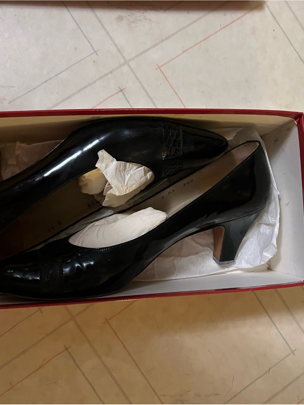 Salvatore Ferragamo Black Patent Leather Mid Heel Pumps